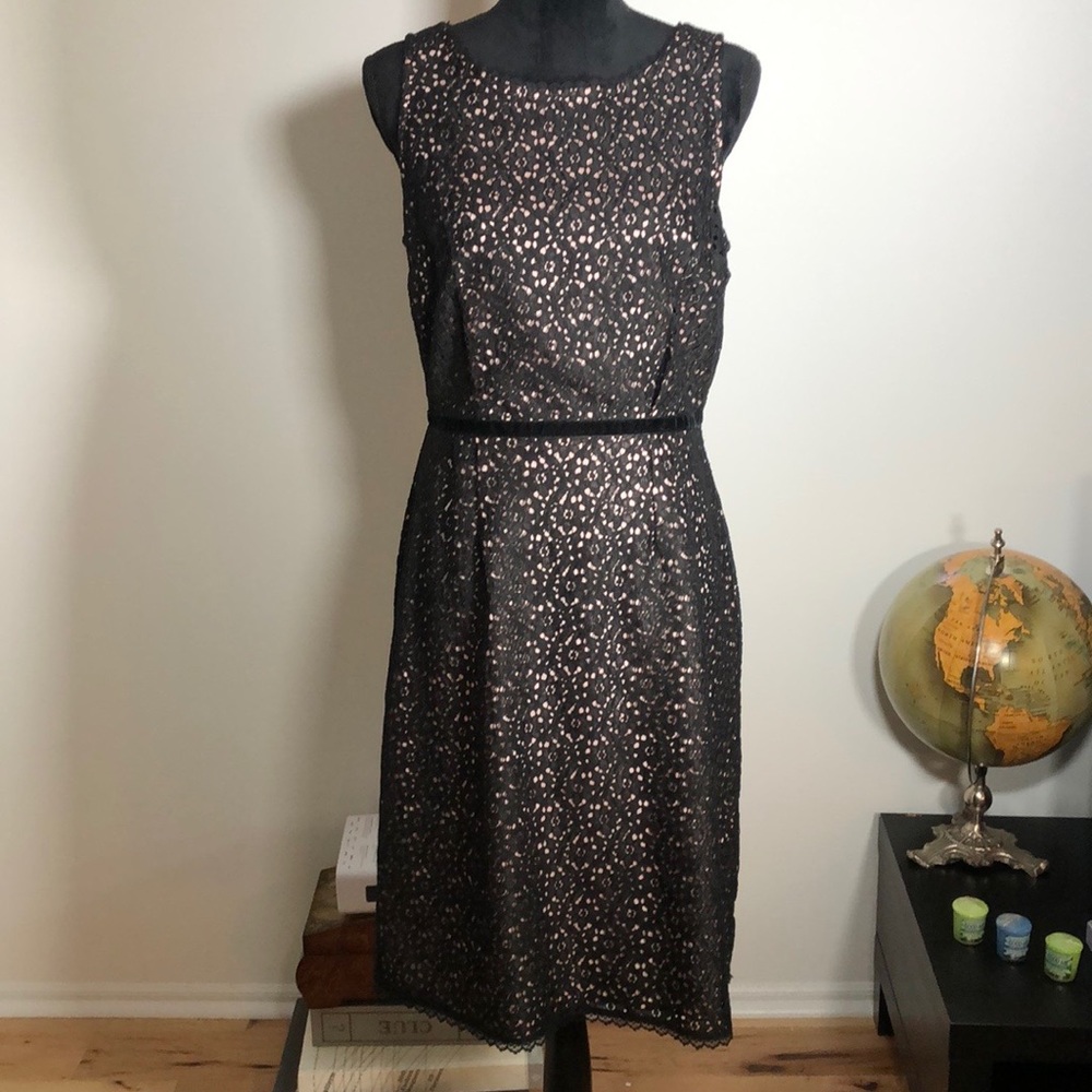 Black Lace Cocktail Dress with Pink Lining